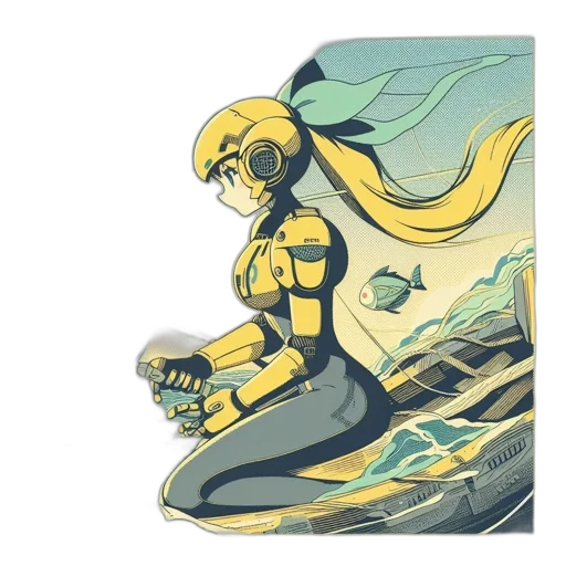 robot, sword, weapon, mask, concept art, comic book art, anime, watercolor transparent PNG cut-out
