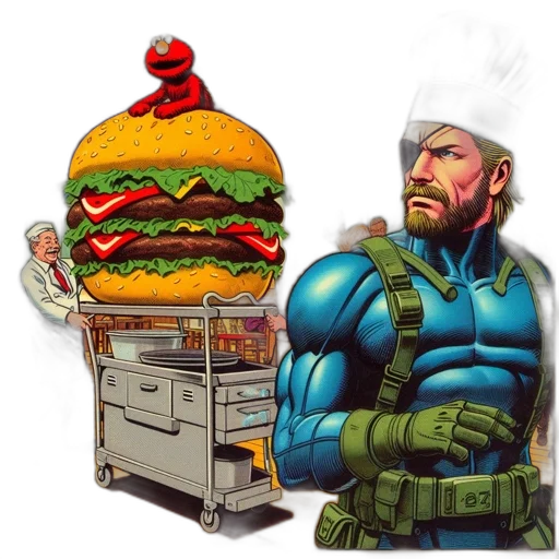 food, robot, weapon, comic book art, concept art, pixel art, cyberpunk, blue transparent PNG cut-out
