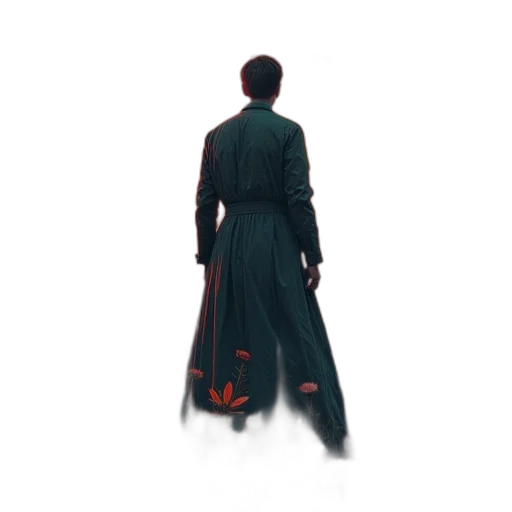 jacket, dress, staff, creature transparent PNG cut-out