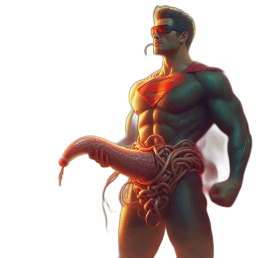 creature, concept art, comic book art, fantasy art, pixel art, red, neon, superhero-like transparent PNG cut-out