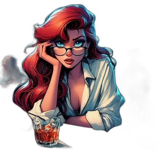 comic book art, concept art, cartoon, fantasy art, neon lights, woman, red, hair transparent PNG cut-out