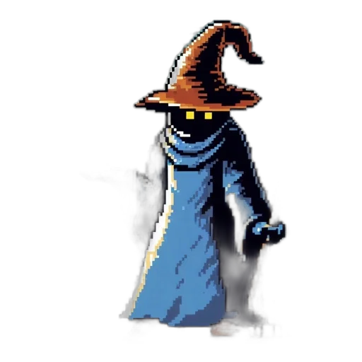 staff, hat, dress, mask, pixel art, concept art, fantasy art, comic book art transparent PNG cut-out