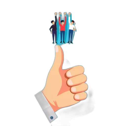 staff, stylized, illustration, hand, giving, thumbs-up, blue, background transparent PNG cut-out