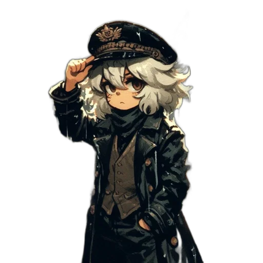 hat, staff, jacket, mask, concept art, pixel art, anime, cartoon transparent PNG cut-out