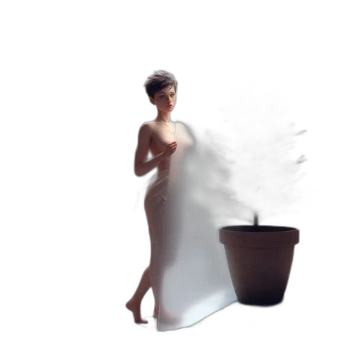 dress, robot, mask, hair, concept art, 3d render, photorealistic, pixel art transparent PNG cut-out