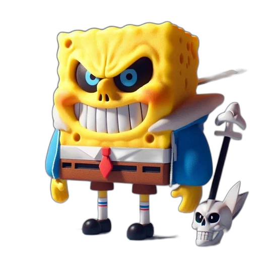 creature, robot, face, weapon, 3d render, concept art, spongebob, fused transparent PNG cut-out