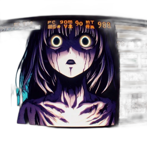mask, creature, anime, concept art, vaporwave, comic book art, dark, screenshot transparent PNG cut-out