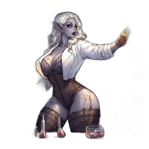 staff, dress, concept art, fantasy art, comic book art, watercolor, monochrome, dark transparent PNG cut-out