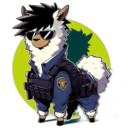 jacket, staff, animal, concept art, cyberpunk, pixel art, anime, animated transparent PNG cut-out