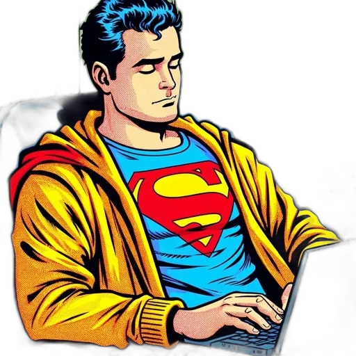 comic book art, cartoon, concept art, man, blue, shirt, superman, logo transparent PNG cut-out