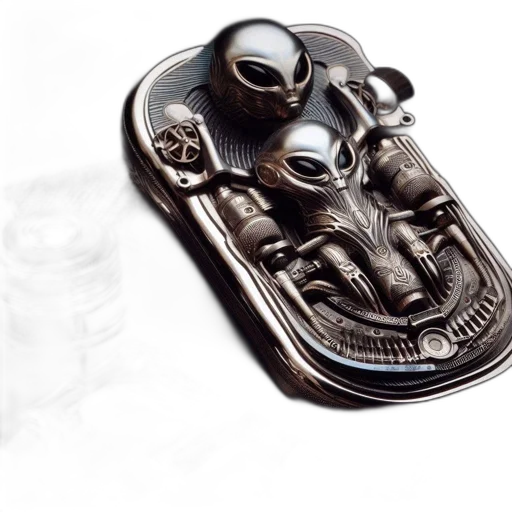 car, jewelry, robot, bottle, 3d render, photorealistic, outer space, elaborate transparent PNG cut-out