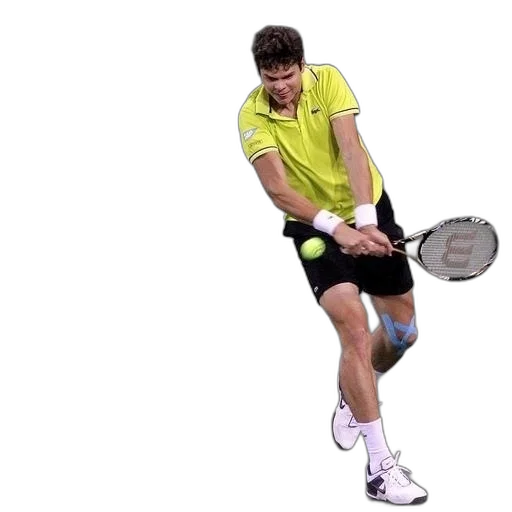 man, yellow, shirt, playing, tennis, court transparent PNG cut-out
