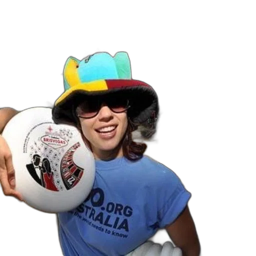 hat, cartoon, photorealistic, woman, wearing, colorful, sunglasses, holds transparent PNG cut-out