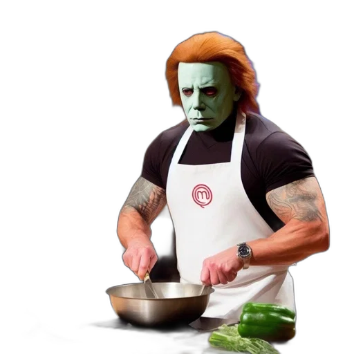 food, mask, robot, creature, concept art, unusual, chef, wears transparent PNG cut-out