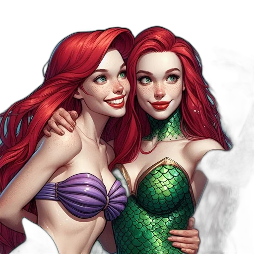 comic book art, fantasy art, concept art, photorealistic, underwater, green, two, animated transparent PNG cut-out