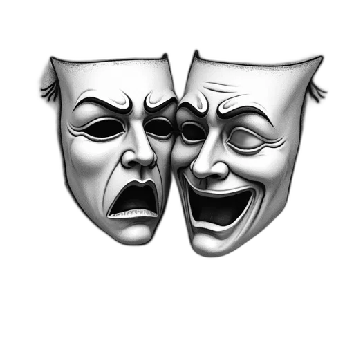mask, face, concept art, sketched, drawing, comedy, tragedy, masks transparent PNG cut-out