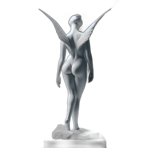 3d render, concept art, photorealistic, fantasy art, statue, winged, woman, stands transparent PNG cut-out