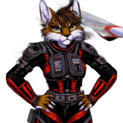 staff, robot, concept art, cyberpunk, pixel art, 3d render, anthropomorphic, fox transparent PNG cut-out