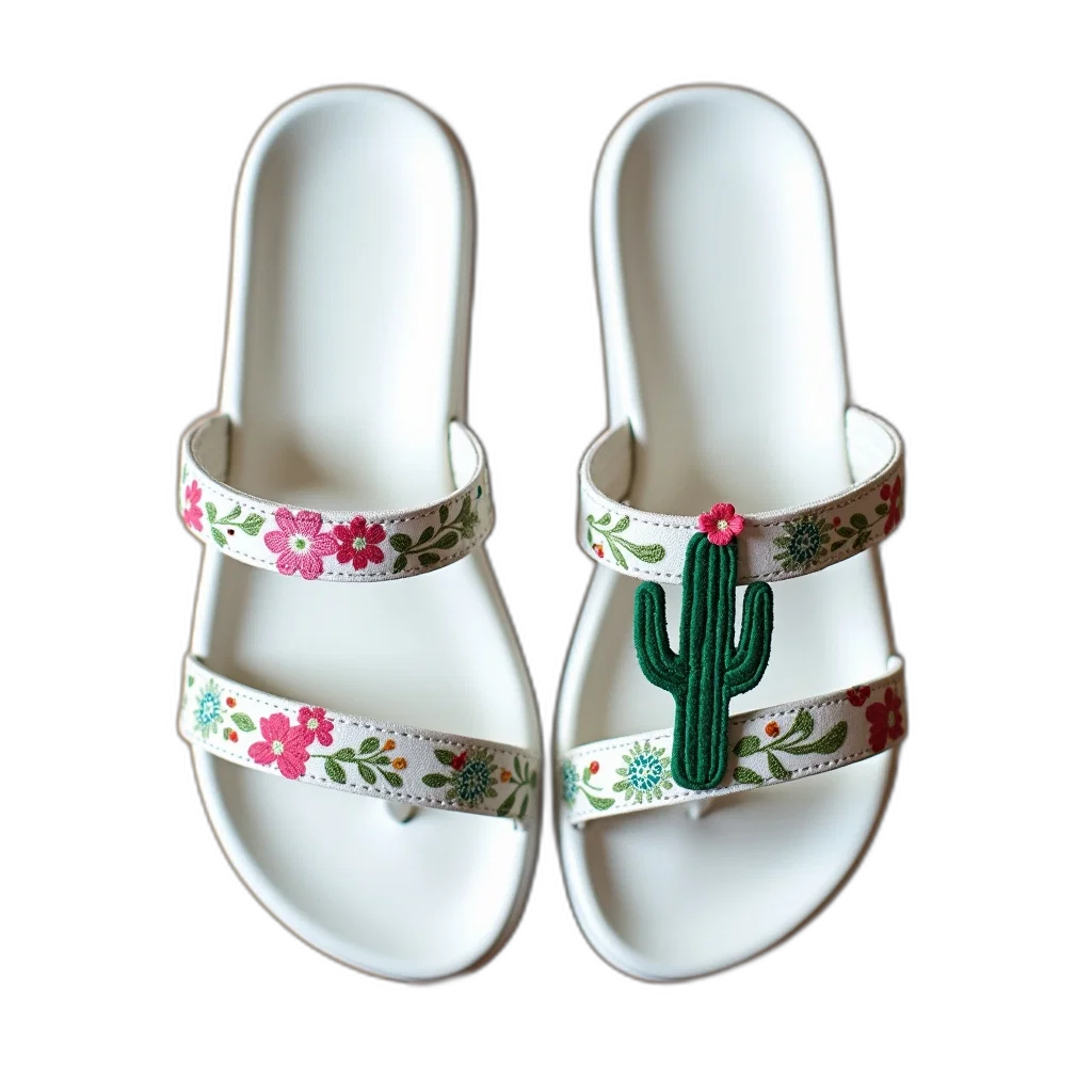 shoes, jewelry, 3d render, pair, white, sandals, floral, design transparent PNG cut-out