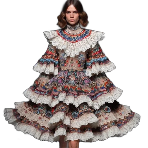 dress, model, walks, down, striped, runway, donning, elaborate transparent PNG cut-out
