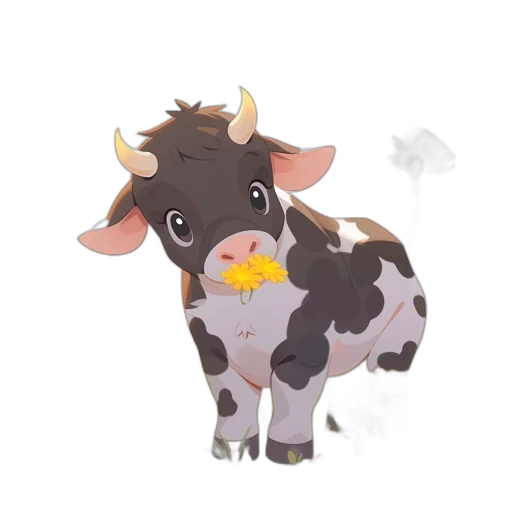 animal, pixel art, concept art, cartoon, 3d render, black, white, cow transparent PNG cut-out