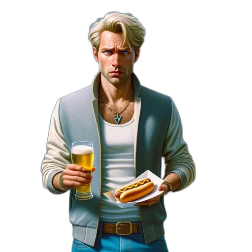 food, jacket, weapon, concept art, pixel art, comic book art, photorealistic, neon lights transparent PNG cut-out