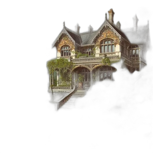 building, furniture, concept art, watercolor, photorealistic, fantasy art, fog, city street transparent PNG cut-out