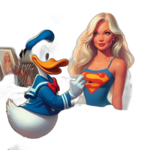 comic book art, concept art, pixel art, cartoon, underwater, donald, duck, holding transparent PNG cut-out