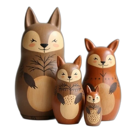 3d render, wooden, nesting, dolls transparent PNG cut-out