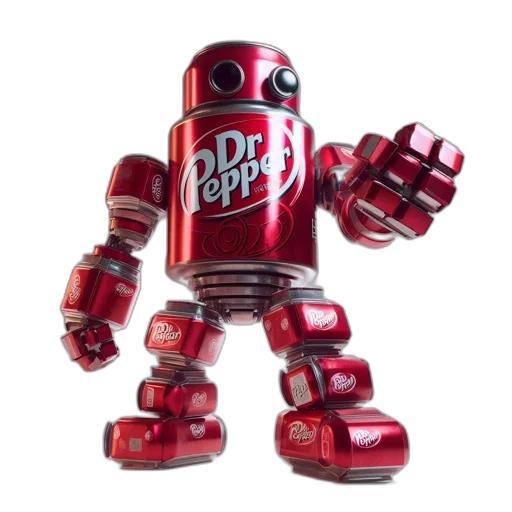 robot, weapon, bottle, 3d render, concept art, cyberpunk, red, anthropomorphic transparent PNG cut-out
