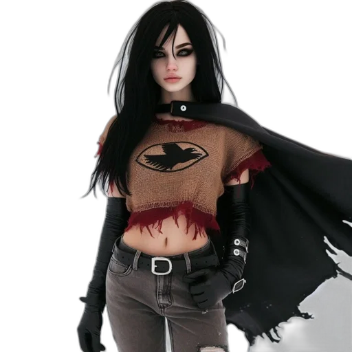 comic book art, concept art, fantasy art, 3d render, dark, red, female, character transparent PNG cut-out