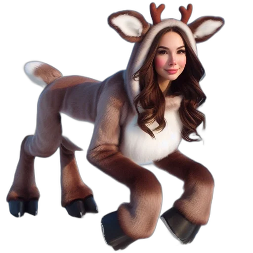 creature, animal, concept art, 3d render, woman, wears, detailed, reindeer transparent PNG cut-out