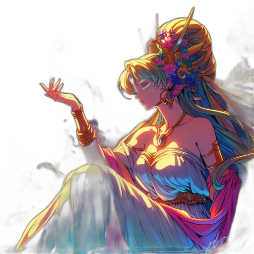 crown, dress, dragon, staff, concept art, fantasy art, anime, pixel art transparent PNG cut-out