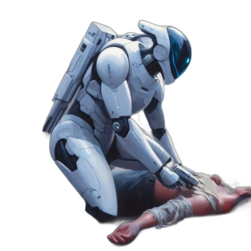robot, weapon, concept art, cyberpunk, 3d render, pixel art, blue, futuristic transparent PNG cut-out