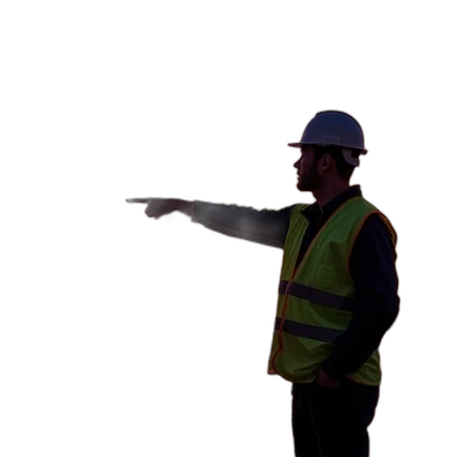 staff, jacket, hat, building, 3d render, concept art, fog, worker transparent PNG cut-out
