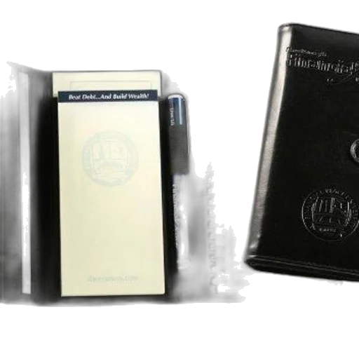 black, leather, notebook, pen, notepad, inside, featuring, blue transparent PNG cut-out
