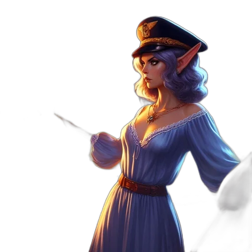 staff, dress, hat, concept art, fantasy art, 3d render, comic book art, underwater transparent PNG cut-out