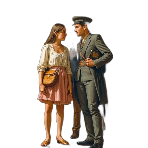 jacket, dress, hat, staff transparent PNG cut-out