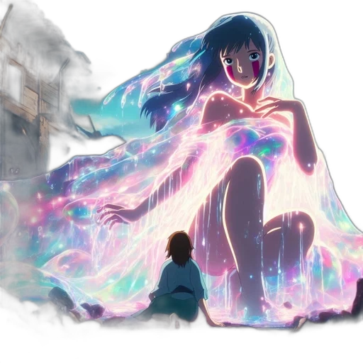 dress, creature, concept art, anime, fantasy art, vaporwave, neon lights, fire transparent PNG cut-out