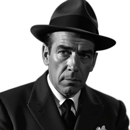 hat, staff, face, jacket, photorealistic, comic book art, humphrey, bogart transparent PNG cut-out