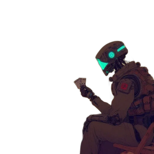 robot, mask, weapon, face, concept art, cyberpunk, vaporwave, pixel art transparent PNG cut-out