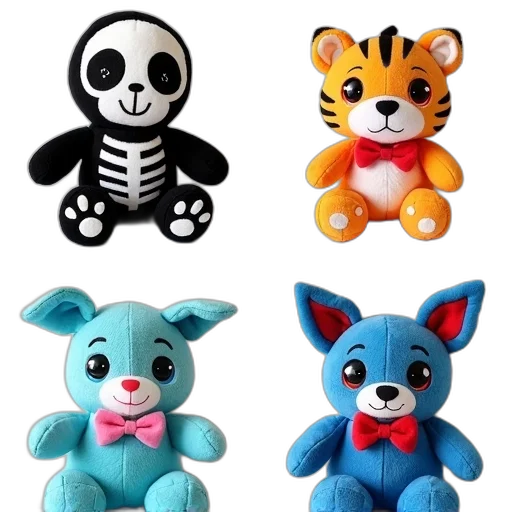3d render, concept art, blue, monochrome, collection, plush, toys, displayed transparent PNG cut-out