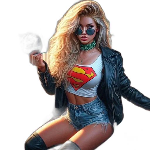 jacket, comic book art, concept art, fantasy art, photorealistic, neon lights, neon, blonde transparent PNG cut-out
