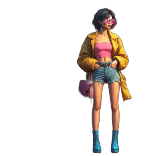 jacket, dress, staff, concept art, 3d render, pixel art, comic book art, neon lights transparent PNG cut-out