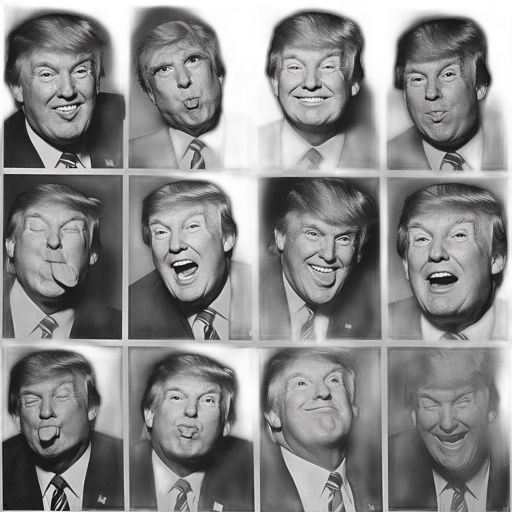 face, mask, creature, photorealistic, 3x4, grid, black-and-white, photographs transparent PNG cut-out