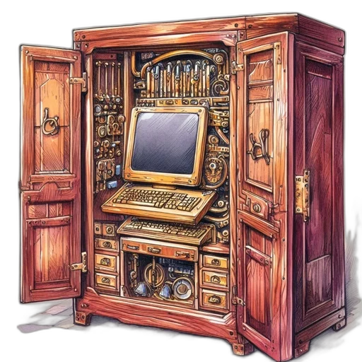 furniture, robot, jewelry, pixel art, concept art, cyberpunk, 3d render, victorian-era transparent PNG cut-out