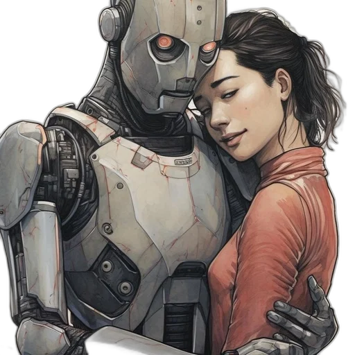 robot, comic book art, cyberpunk, concept art, pixel art, outer space, red, human transparent PNG cut-out