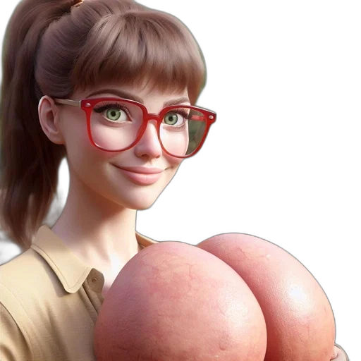 food, photorealistic, 3d render, concept art, cartoon, animated, woman, red-tinted transparent PNG cut-out