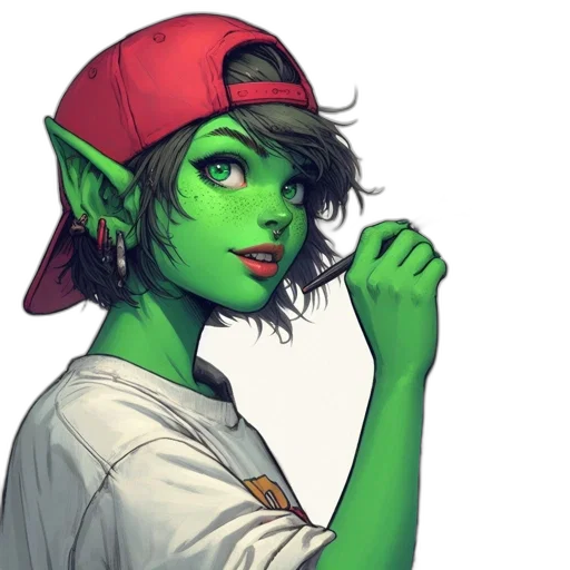 staff, hat, face, fantasy art, concept art, comic book art, pixel art, green transparent PNG cut-out