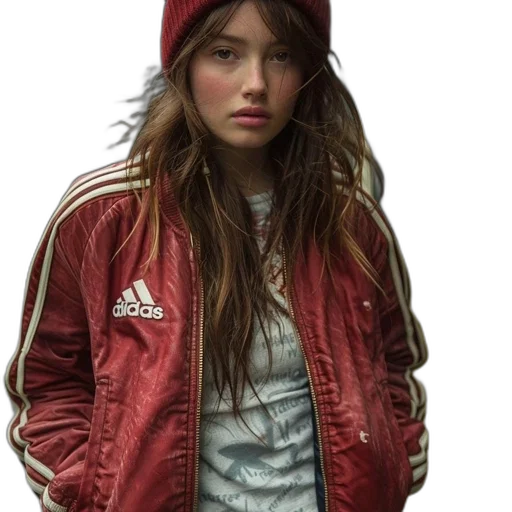 jacket, hat, face, photorealistic, concept art, cyberpunk, red, young transparent PNG cut-out